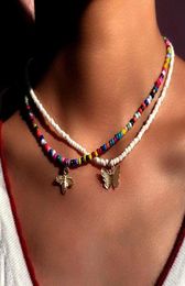 Pendant Necklaces Boho Metal Bee Butterfly Beads Necklace For Women Multicolor White Bead Choker Sweet Fashion Jewelry5066596