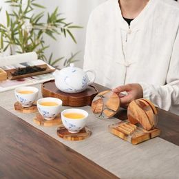 Table Mats Resin Cliff Cypress Cup Mat Insulation Japanese Household Simple Holder Set Solid Wood
