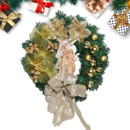 Decorative Flowers Christmas Front Door Wreath Reusable Hanger Golden Berries Balls Jesus Classic Ornament Decor For