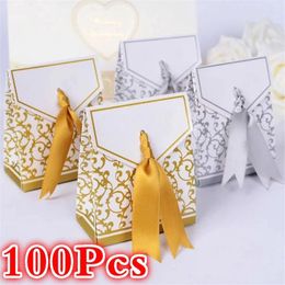 Party Favour 100pcs Wedding Favours Birthday Bags Gold Sliver Flower Candy Boxes Bag Sweet Cake Gift