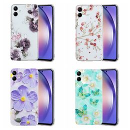 Fashion Flower Soft TPU Cases For Samsung S24 Plus Ultra S23 FE A54 A34 A24 A14 A55 A35 A25 A15 A05 A05S Luxury Butterfly Cat Animal Cute Lovely Purple Floral Phone Cover