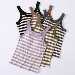 Camisoles & Tanks Women Striped Underwear With Chest Pad Spring And Summer Camisole Vest Female Inner Bottoming Lingerie Tops Feminino