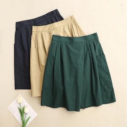 Women's Shorts Limiguyue Summer Cotton Linen Women Elastic Waist Pockets Solid Casual Short Trousers Pleated Wide Legs Loose E751