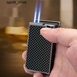 Lighters New luxury cigar lights for 2024 equipped with punch cutters dual jet flame flashlights and butane renewable and innovative mens gifts S24513