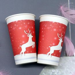 Disposable Cups Straws 50pcs High Quality Paper Cup 500ml Coffee Milk Tea Drinking Party Red Packaging With Lids