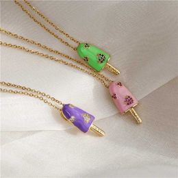 Pendant Necklaces Hexing womens ice cream pendant necklace gold necklace colorful rainbow drop oil summer jewelry J240513