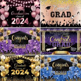 Party Decoration 2024 Graduation Theme Pography Pink And Gold Glitter Balloons Bachelor Hat Congrats Grad Banner Decor Po Background