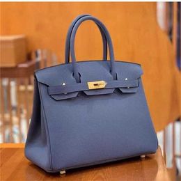 Wax Platinum Tote Bag Handmade Thread Sewing Togo Calf Leather Large Bk30 Women's Luxury Handbag Bright Blue KZVW