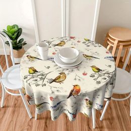 Table Cloth Rustic Bird Floral Pattern Print Home Kitchen Living Room Dustproof Round Tablecloth Outdoor Holiday Dinner Party Decoration
