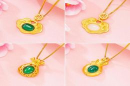 Pendant Necklaces For Women Imitation Jade 24K Gold Plated Lock Money Bag Party Inniversary Jewelry5461043
