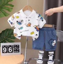 Clothing Sets Boys Summer Korean Style Clothes For Baby Kids Cartoon Print Turn-down Collar T-shirts And Shorts Two Piece Infant Outfits