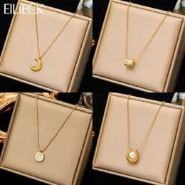 Pendant Necklaces EILIECK 316L Stainless Steel Moon Pearl Zircon Dog Pendant Necklace Suitable for Girls New Fashion Necklace Chain Jewellery Gifts Bijoux J240513