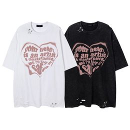 Mens Plus size T Shirt Womens Fashion black Heart Shirts Hole tshirt With Letters Casual Summer Short Sleeve Man Tee Woman Clothing European Plus Size