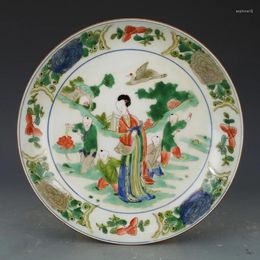 Decorative Figurines Qing Kangxi Three Colour Character Storey Plate Antique Porcelain Ornament Collection