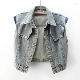 Women's Vests Vintage Light Blue Frayed Denim Vest Women Waistcoat Cowboy Sleeveless Jacket Spring Summer Korean Slim Short Jeans Female