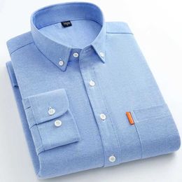 Men's Dress Shirts Cotton Oxford Long Slve Shirts For Men Solid Colour Patchwork Label Regular Fit Casual Shirt Soft Business Smart Daily Clothing Y240514