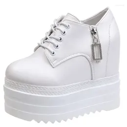 Casual Shoes 2024 Hidden Heels Women Platform Wedge Sneakers Ladies Leather Golden White Female Krasovki Tenis Feminino 12CM