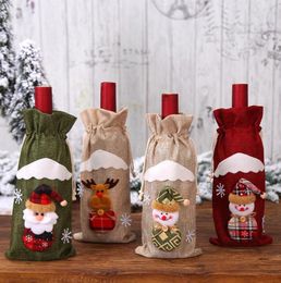 NEW Christmas Decoration Red Wine Bottle Sleeve Linen bottle Cover tableware decors for el Santa Claus snowman Creative Christm4224890