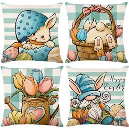 Pillow Spring Easter Home Decor Cover Flowers Eggs Printed Decorations Square Linen Throw Pillowcase