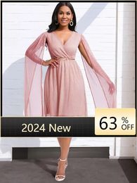Ethnic Clothing Elegant Party Dresses For Women Sexy V-Neck Cape Dress 2024 Autumn Summer Spring Fashion Casual Female Outfits