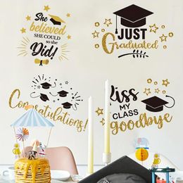 Window Stickers Set Of 4 Decorative Wall With English Graduation Cap Design For School Season