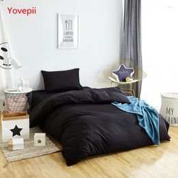 Bedding Sets High Quality Cotton Set Solid Duvet Cover Autumn Simple Sheet Bed 3pcs/set Flat 160 230cm Black Linen