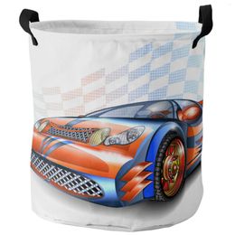 Laundry Bags Orange Racing Car White Foldable Basket Large Capacity Hamper Clothes Storage Organiser Kid Toy Bag