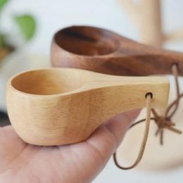 Cups Saucers Finland Tea Cup Rubber Wood Small Wooden Mug Single Hole Water Household Kitchen Supplies Coffee L7M4