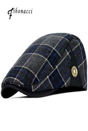 Fibonacci High Quality Retro Adult Berets Men Wool Plaid Cabbie Flatcap Hats for Women039s Newsboy Caps9165012