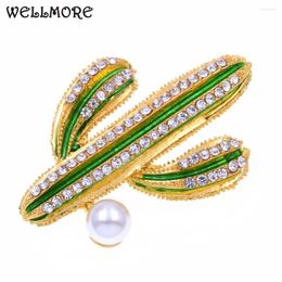 Brooches WELLMORE Plant For Women Imitation Pearl Cactus Alloy Brooch Girl Femme Jewellery