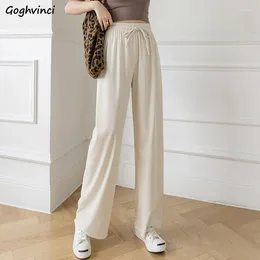 Women's Pants Women European Style Ice-silk Drape High Waist Loose Fit Straight Mopping Trousers Summer Thin Casual All-match Trendy