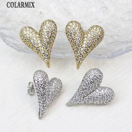 Stud Earrings 3 Pairs Elegant Classic Heart Zircon Metallic Wholesale Women Jewelry Gift 30897