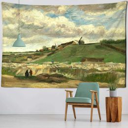 Tapestries Van Gogh Starry Night Field Landscape Printing Pattern Tapestry Home Living Room Wall Decoration Background Hanging Cloth