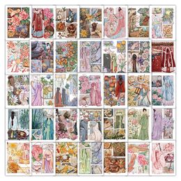 60pcs ins ancient style storyboard illustration waterproof PVC sticker pack for luggage case refrigerator mobile phone desk bicycle car cup skateboard case.