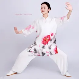 Ethnic Clothing 2024 Chinese Tai Chi Martial Arts Traditional Taijiquan Training Practise Wushu Vintage Flower Print Cotton Linen