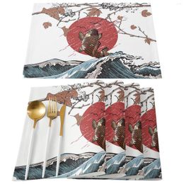Table Mats Japanese Style Waves Carp 4/6pcs Pad For Dining Home Kitchen Decor Accessories Linen Placemats
