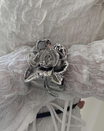 Bangle Fashion Exaggerated Metal Rose Flower Wide Opening Bracelet For Women Girls Unique Party Jewelry Accessories