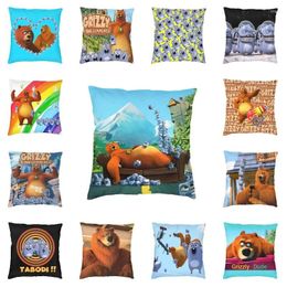 Pillow Grizzy And Lemmings Tabodi Siesta Time Covers Bear Cartoon Velvet Cute Home Decor