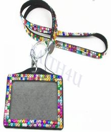 Rhinestone Bling Lanyard Crystal Diamond Necklace neck strap with Horizontal Lined ID Badge Holder and Key Chain for Id key cell P6208446