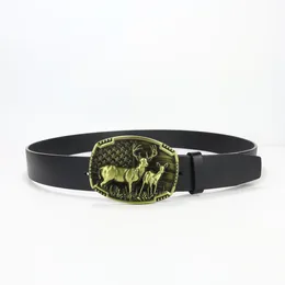 Belts PU Leather Fashion Vintage Cowboy Belt Elk Embossed Buckle With Jeans