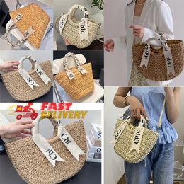 Popular Bags Designer Straw Tote Chloa Woody Basket Bag Luxury Handbag Crochet Weave Shopping Shoulder Bucket Clutch Crossbody Knit Bowknot Street Styles