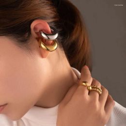 Hoop Earrings Fashionable C-shaped Hollow Ear Bone Clip With Circular Exaggerated Gold-plated Stainless Steel Jewellery