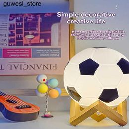 Night Lights Football solid wood glass small table lamp night reading light USB LED circular bedside table decoration remote dimming room S240513