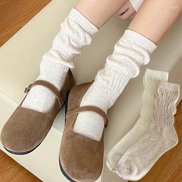 Women Socks Solid Y2k Long Warm Knitted Loose Middle Tube Lolita Sox Black White Boot Cuffs Stockings Ruffles Ankle Sock