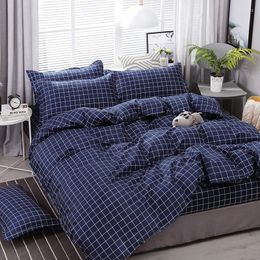 Bedding Sets High Quality Checkered Dark Blue Style Set Bed Linings Duvet Cover Sheet Pillowcases 4pcs/set48