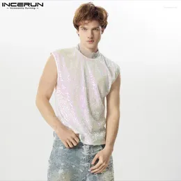 Men's Tank Tops Stylish Casual Style INCERUN Glittering Sequin Design Vests Male Personality Sleeveless S-5XL 2024