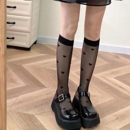 Women Socks Stockings Print Lolita Sweet Girls Cute Long Ultra-thin Transparent Nylon Knee