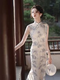 Ethnic Clothing Chinese 2024 Improvement Satin Cheongsam Daily Fresh Elegant Slim Qipao Dress