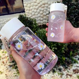 Water Bottles 450ml Smal Daisy Plastic Bottle BPA Free Creative Frosted Portable Rope Travel Handy Cup Drink