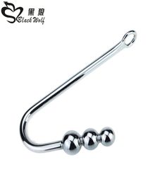 New stainless steel metal anal hook with ball hole butt plug dilator prostate massager SM bondage sex toy for man male Y2004224090218